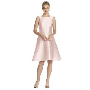 Alfred Sung Sleeveless Champagne A-Line Cocktail Dress with Bow Size 6